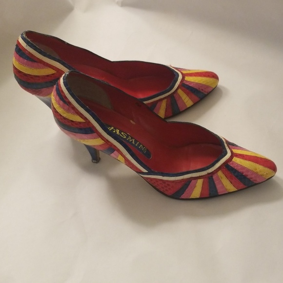 JASMIN SNAKESKIN MULTI COLOR HEEL SHOES 7.5 - Picture 5 of 8